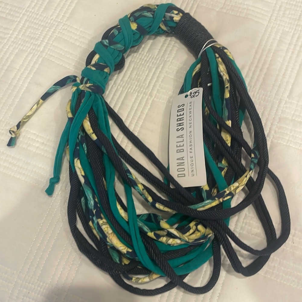 Dona Bella Shreds Unique Fashion Neckwear   Navy blue, cream, green (c)